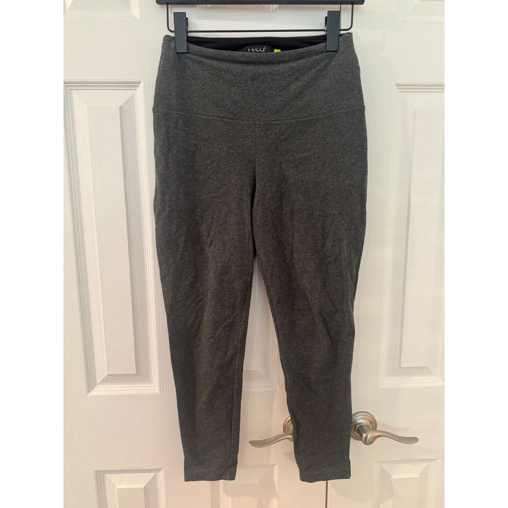 Lysse Charcoal Gray Heathered High Waist Cropped Leggings Side Slit Size Medium